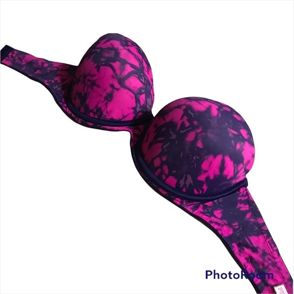 PINK VICTORIA SECRET / Pink & Purple Tie Dye Strapless Pushup Bra Size 32DD - Picture 2 of 8